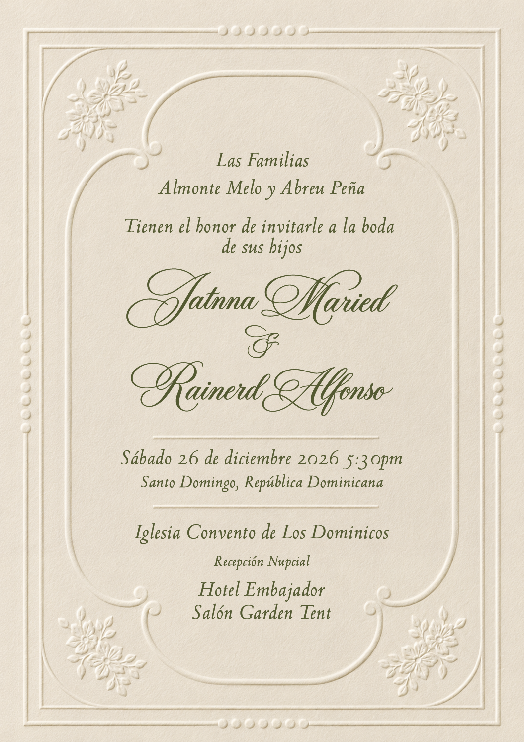 Jatnna y Rainerd — invitación de boda
